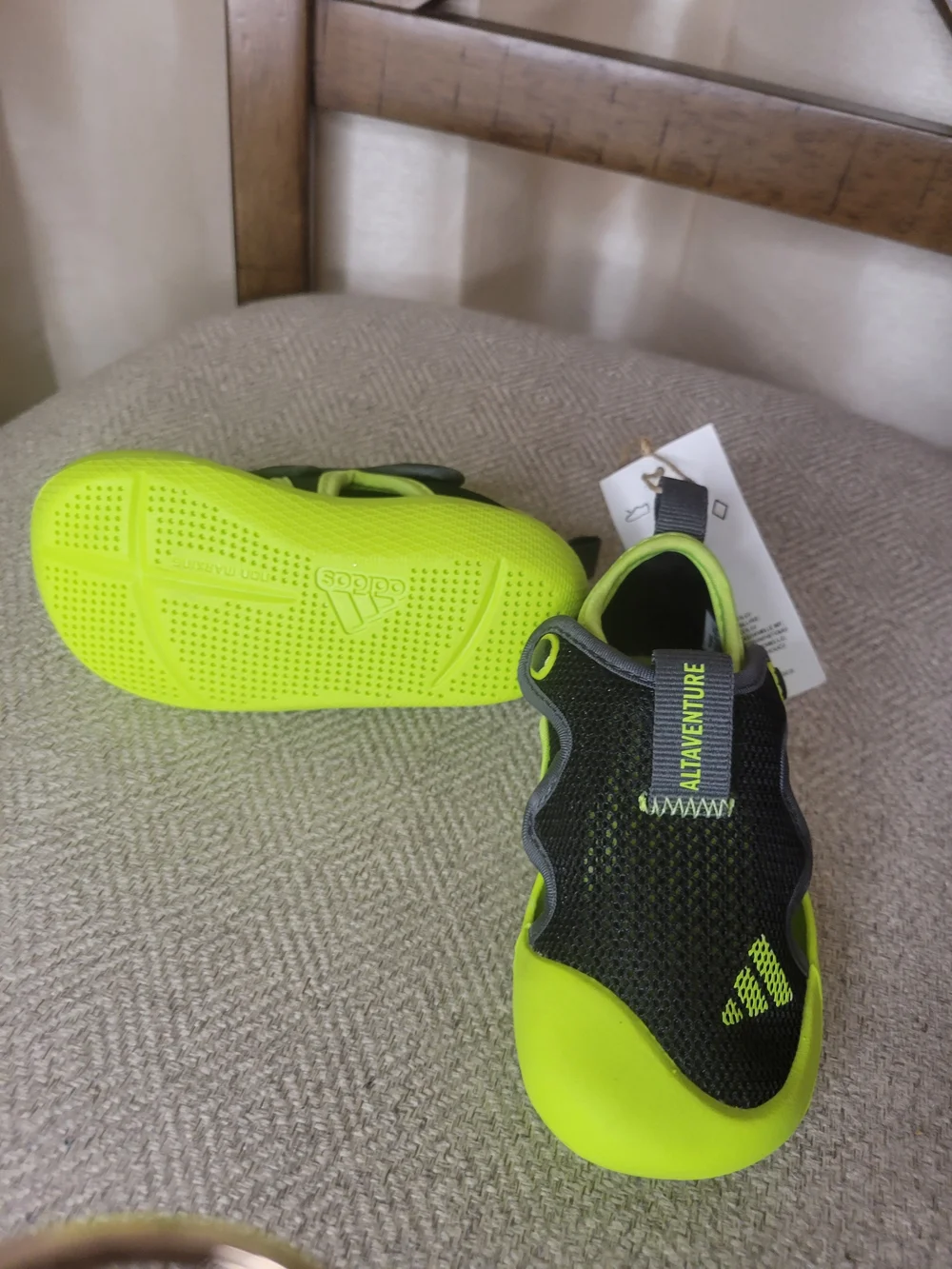 ADIDAS Toddler Black and Neon Green Water Shoes